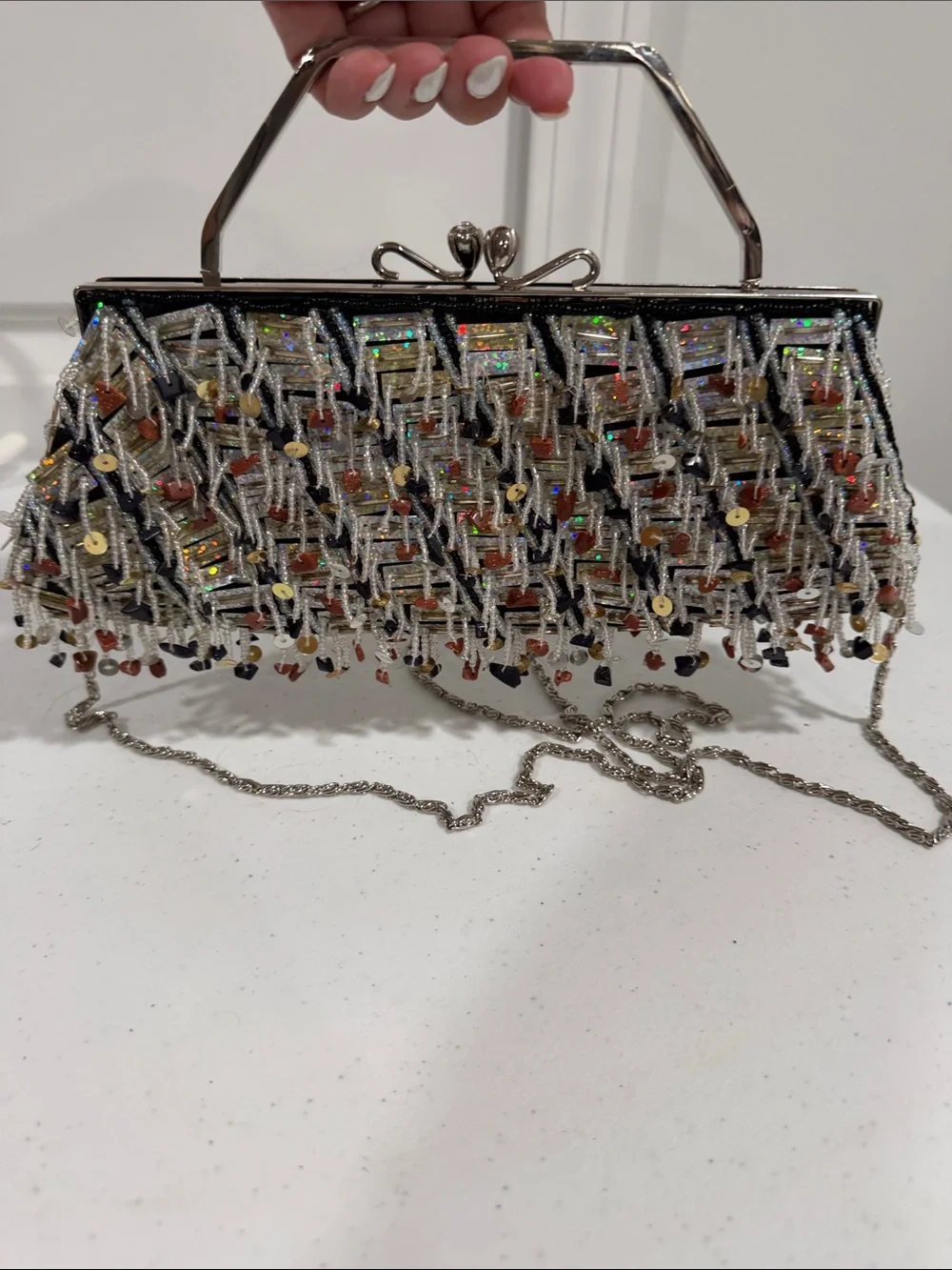 Unbranded vintage Beaded Fringe Evening Clutch Handbag with rhinestones - Black